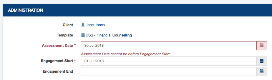 Assessment Engagement dates