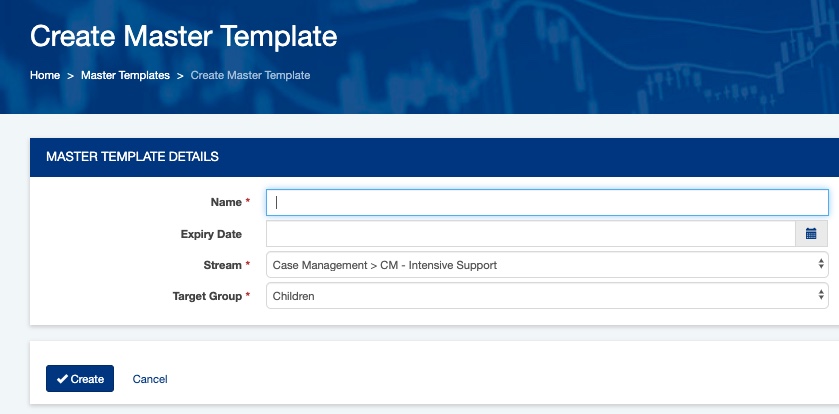 Enter Master Template details